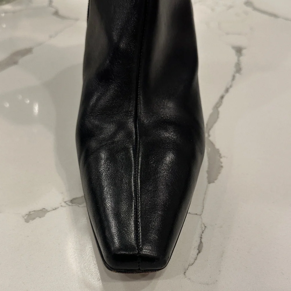 Donald J. Pliner Black Leather Pointed-Toe Mid-Heel Ankle Boots - Picture 6 of 12